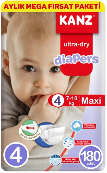 Kanz Ultra-Dry 4 Beden 180 Adet Bebek Bezi