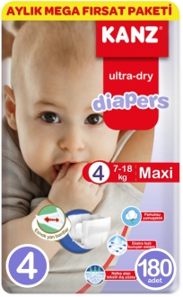 Kanz Ultra-Dry 4 Beden 180 Adet Bebek Bezi