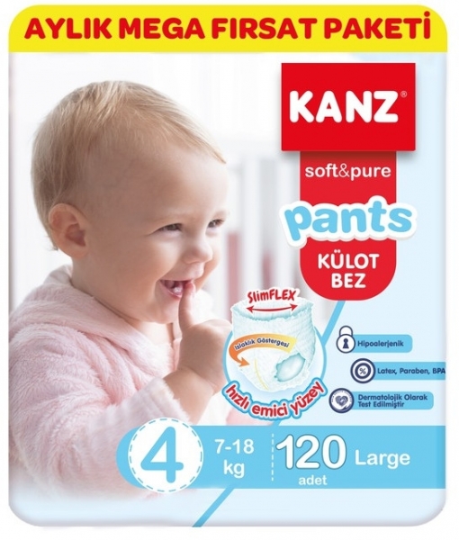 Kanz Ultra-Dry 4 Beden 120 Adet Bebek Bezi