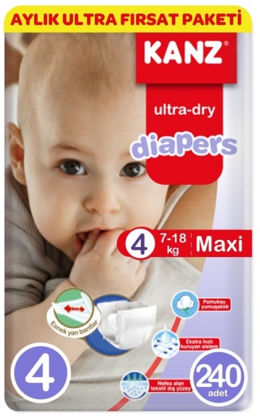 Kanz Ultra-Dry 4 Beden 240 Adet Bebek Bezi