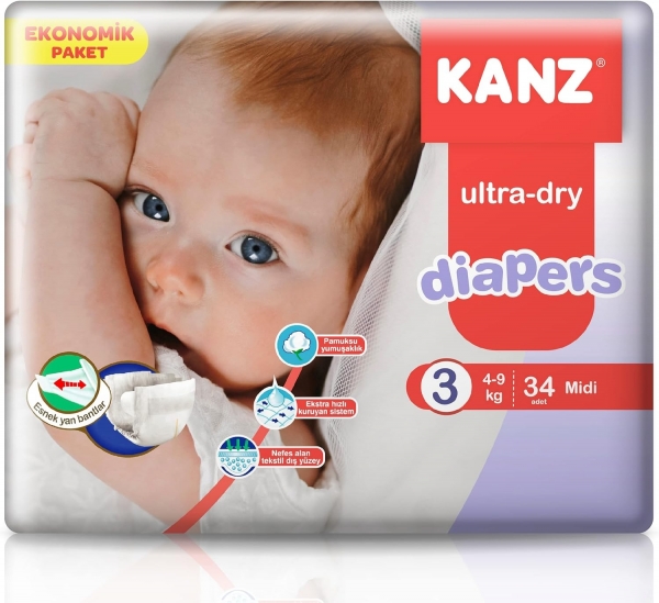 Kanz Ultra-Dry 3 Beden 34 Adet Bebek Bezi