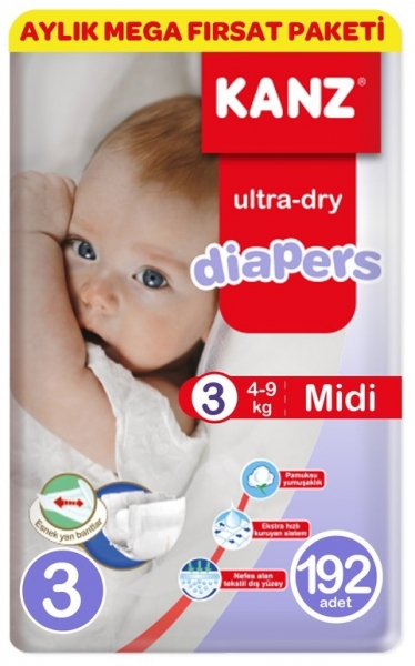 Kanz Ultra-Dry 3 Beden 192 Adet Bebek Bezi