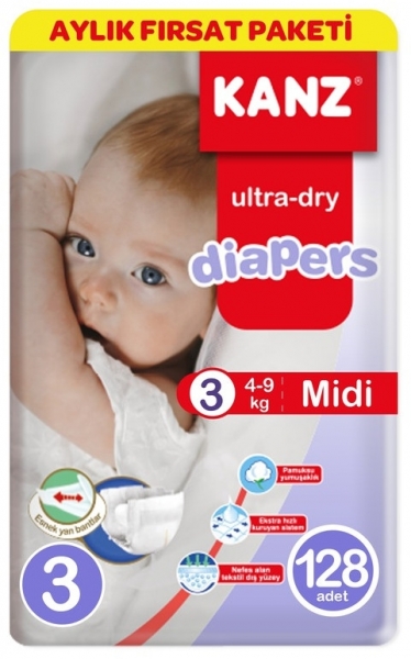 Kanz Ultra-Dry 3 Beden 128 Adet Bebek Bezi
