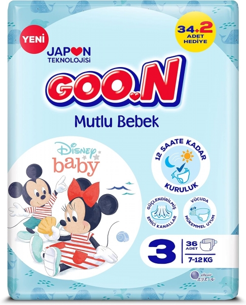 Goon Mutlu Bebek Külot Bez 3 Beden 36 Adet Bebek Bezi