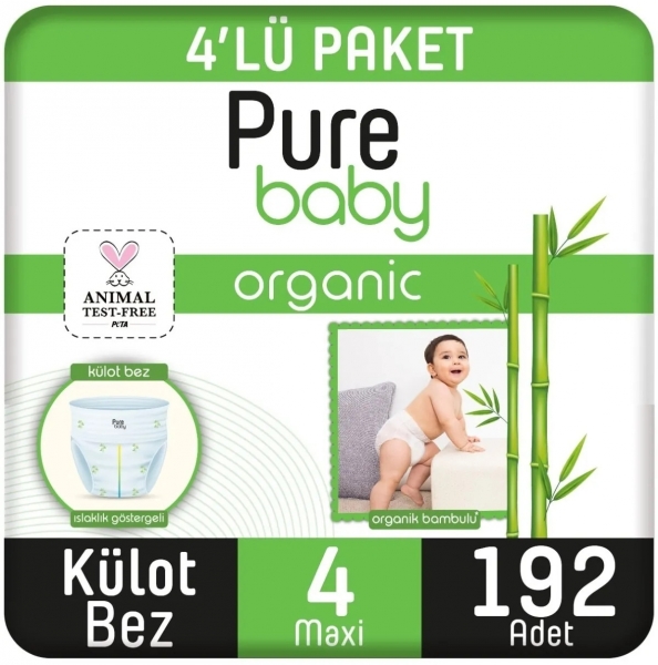 Pure Baby Organik Bambulu Külot 4 Beden 192 Adet Bebek Bezi