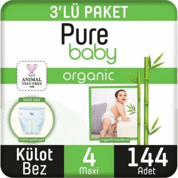 Pure Baby Organik Bambulu Külot 4 Beden 144 Adet Bebek Bezi