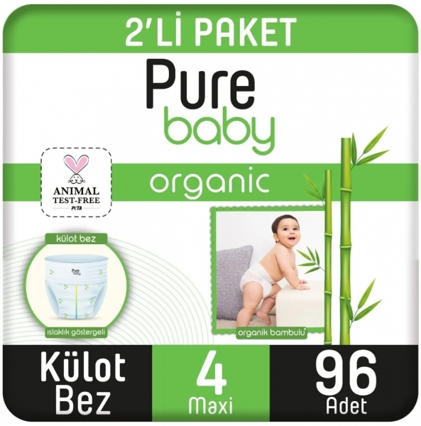 Pure Baby Organik Bambulu Külot 4 Beden 96 Adet Bebek Bezi