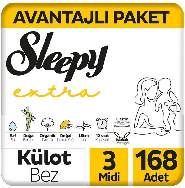 Sleepy Extra Günlük Aktivite Külodu 3 Beden 168 Adet Bebek Bezi
