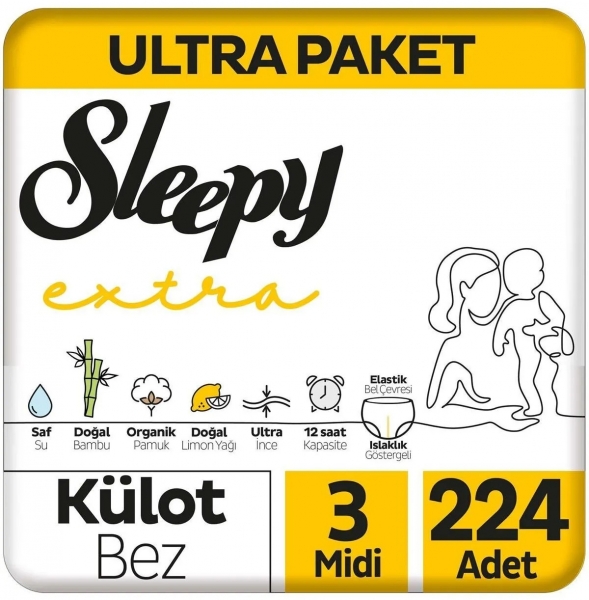 Sleepy Extra Günlük Aktivite Külodu 3 Beden 224 Adet Bebek Bezi