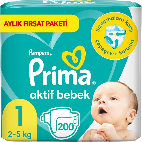 Prima Aktif Bebek 1 Beden 200 Adet Bebek Bezi