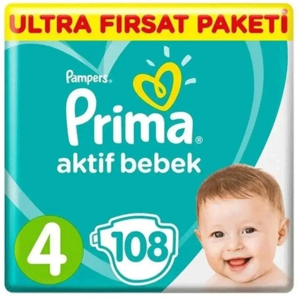 Prima Aktif Bebek 4 Beden 108 Adet Bebek Bezi