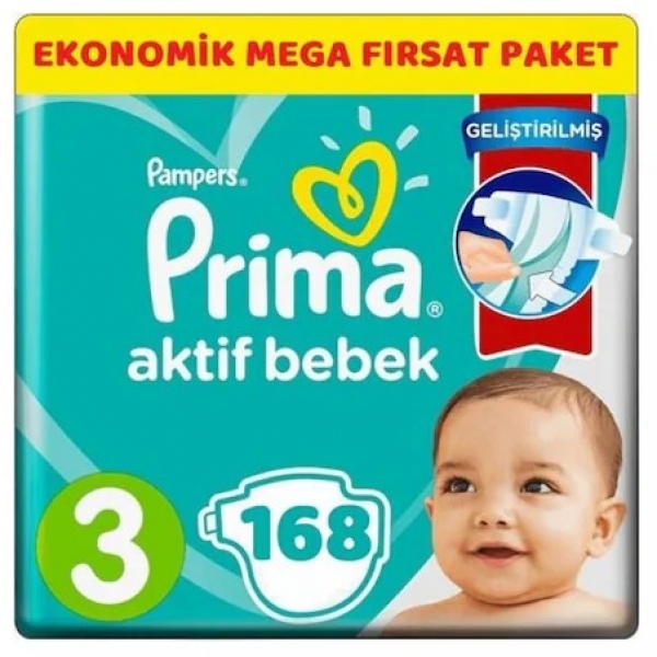 Prima Aktif Bebek 3 Beden 168 Adet Bebek Bezi