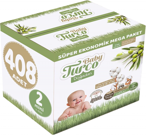 Baby Turco Doğadan 2 Beden 408 Adet Bebek Bezi
