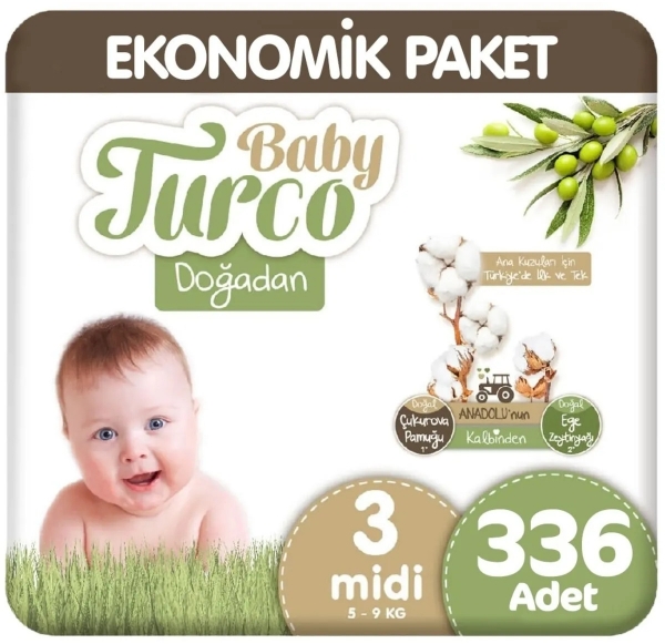 Baby Turco Doğadan 3 Beden 336 Adet Bebek Bezi