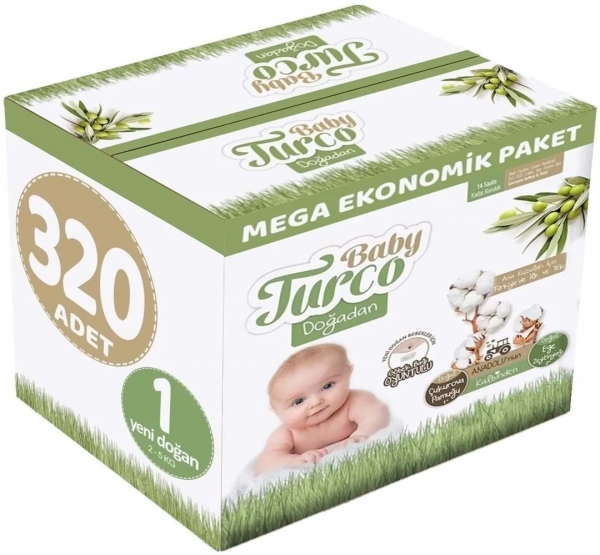 Baby Turco Doğadan 1 Beden 320 Adet Bebek Bezi