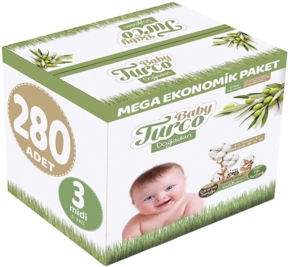 Baby Turco Doğadan 3 Beden 280 Adet Bebek Bezi