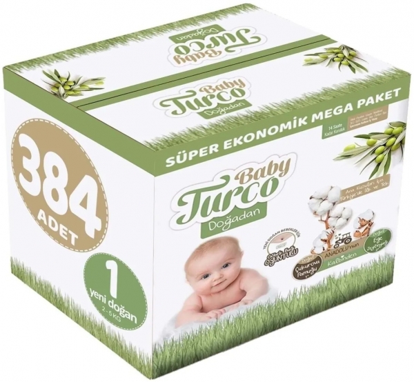 Baby Turco Doğadan 1 Beden 384 Adet Bebek Bezi