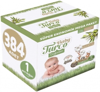 Baby Turco Doğadan 1 Beden 384 Adet Bebek Bezi