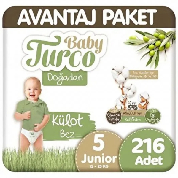 Baby Turco Doğadan 5 Beden 216 Adet Bebek Bezi