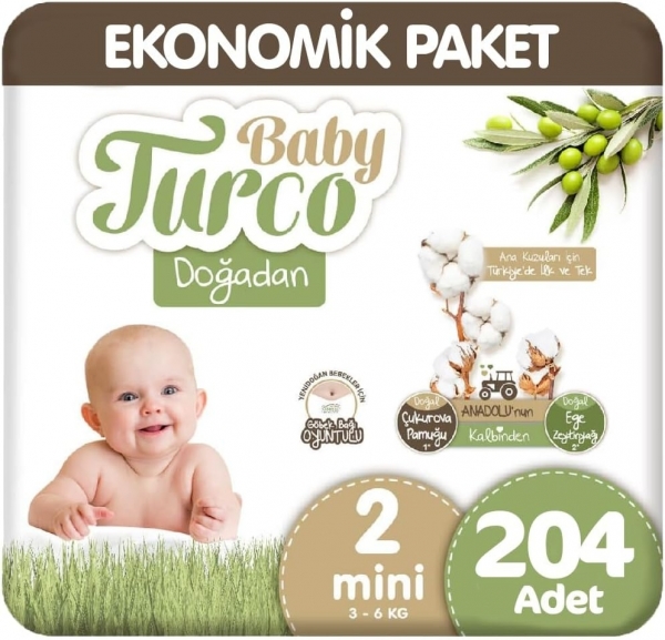 Baby Turco Doğadan 2 Beden 204 Adet Bebek Bezi