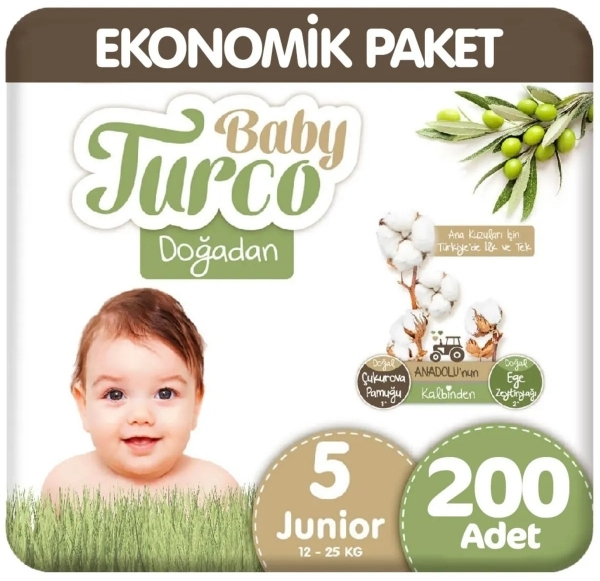 Baby Turco Doğadan 5 Beden 200 Adet Bebek Bezi