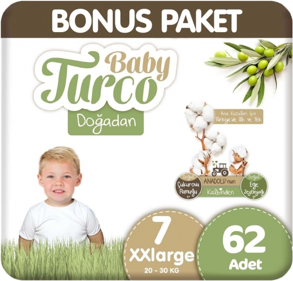 Baby Turco Doğadan 7 Beden 62 Adet Bebek Bezi