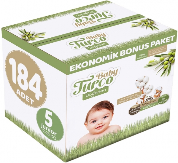 Baby Turco Doğadan 5 Beden 184 Adet Bebek Bezi