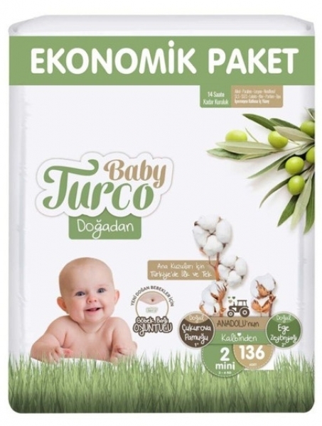 Baby Turco Doğadan 2 Beden 136 Adet Bebek Bezi