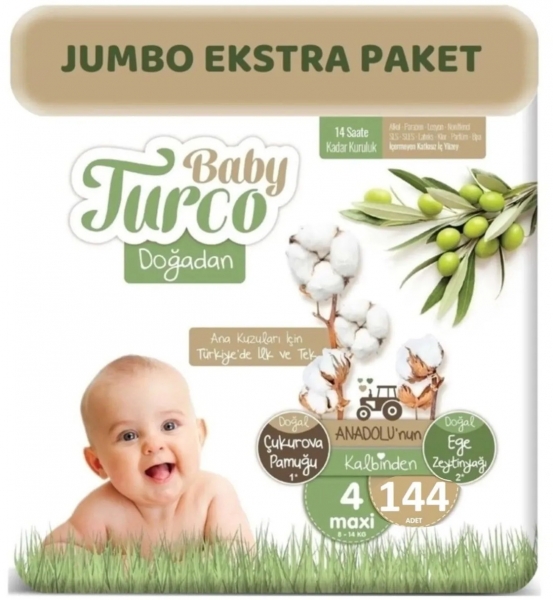 Baby Turco Doğadan 4 Beden 144 Adet Bebek Bezi