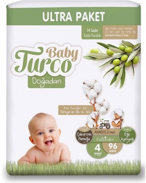 Baby Turco Doğadan 4 Beden 96 Adet Bebek Bezi