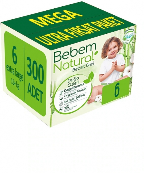 Bebem Natural 6 Beden 300 Adet Bebek Bezi