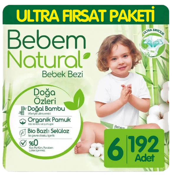 Bebem Natural 6 Beden 192 Adet Bebek Bezi