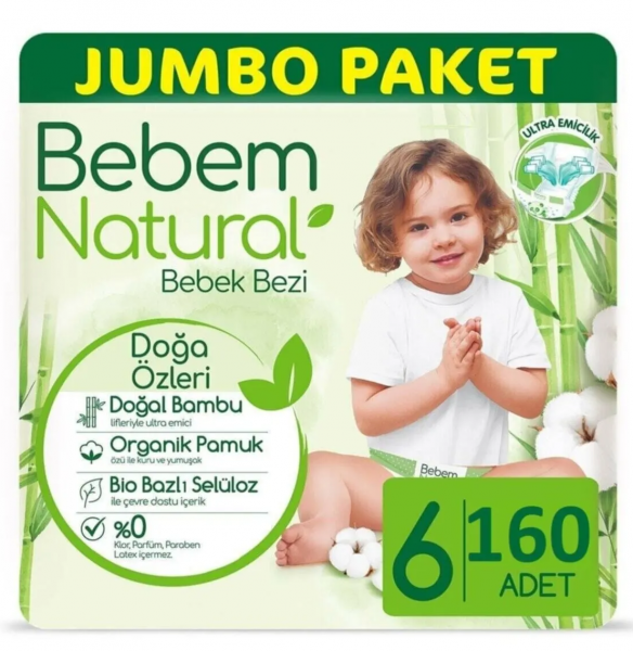 Bebem Natural 6 Beden 160 Adet Bebek Bezi