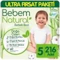 Bebem Natural 5 Beden 216 Adet Bebek Bezi