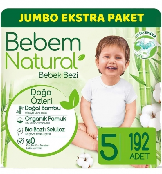 Bebem Natural 5 Beden 192 Adet Bebek Bezi
