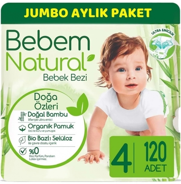 Bebem Natural 4 Beden 120 Adet Bebek Bezi