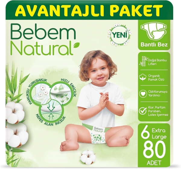 Bebem Natural 6 Beden 80 Adet Bebek Bezi