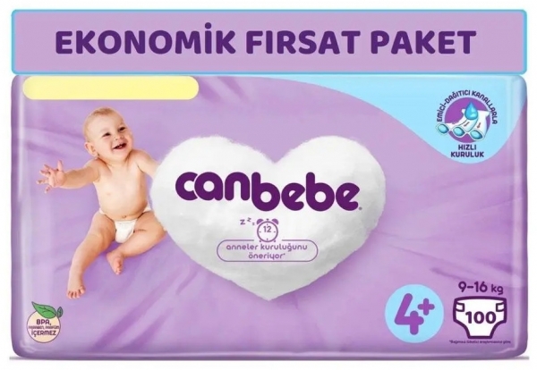 Canbebe 4+ Beden 100 Adet Bebek Bezi
