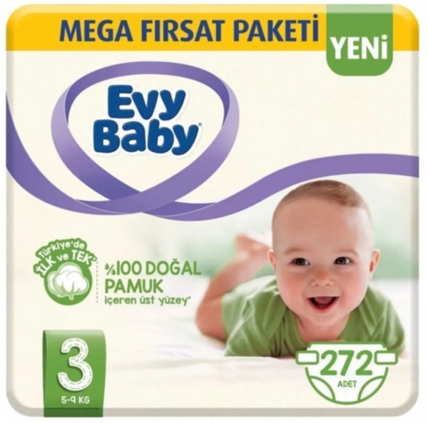 Evy Baby 3 Beden 272 Adet Bebek Bezi