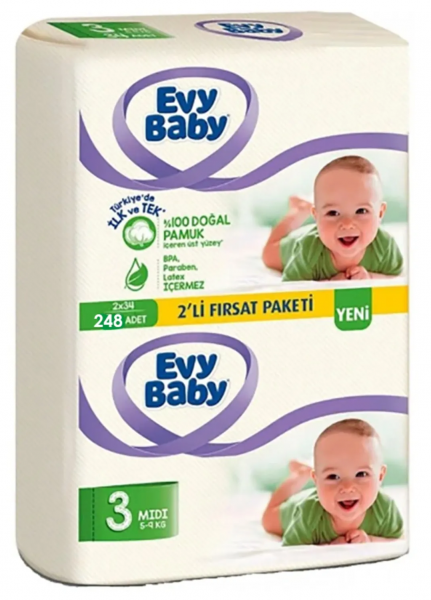 Evy Baby 3 Beden 248 Adet Bebek Bezi