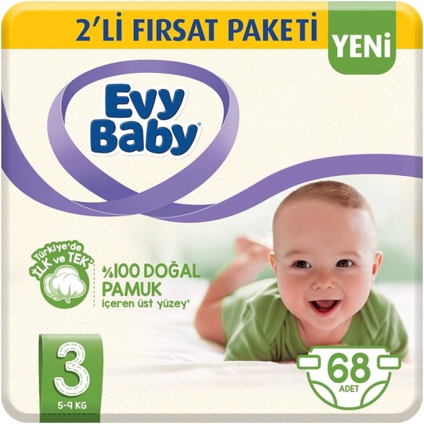 Evy Baby 3 Beden 68 Adet Bebek Bezi