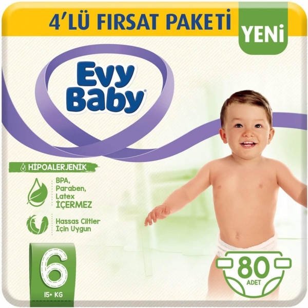 Evy Baby 6 Beden 80 Adet Bebek Bezi