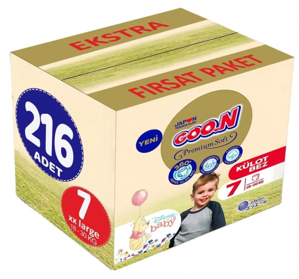 Goon Premium Soft Külot Bez 7 Beden 216 Adet Bebek Bezi