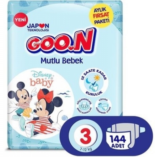 Goon Mutlu Bebek 3 Beden 144 Adet Bebek Bezi