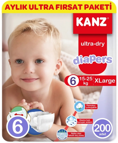 Kanz Ultra-Dry 6 Beden 200 Adet Bebek Bezi