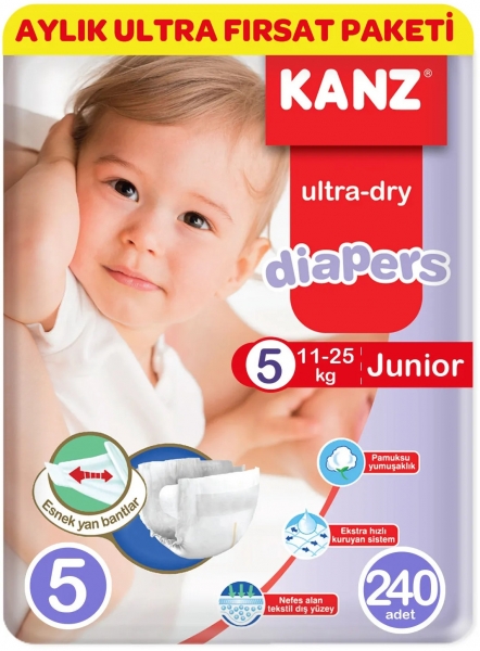 Kanz Ultra-Dry 5 Beden 240 Adet Bebek Bezi