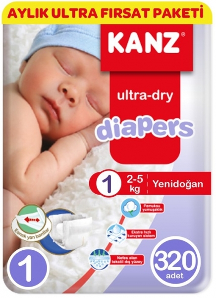 Kanz Ultra-Dry 1 Beden 320 Adet Bebek Bezi