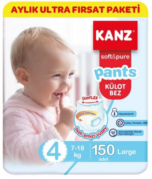 Kanz Soft&Pure Külot Bez 4 Beden 150 Adet Bebek Bezi