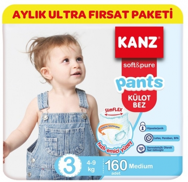 Kanz Soft&Pure Külot Bez 3 Beden 160 Adet Bebek Bezi