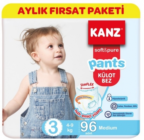 Kanz Soft&Pure Külot Bez 3 Beden 96 Adet Bebek Bezi